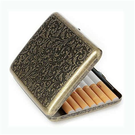 Vintage Brushed Bronze Metal Cigarette Case Box Wallet Credit 